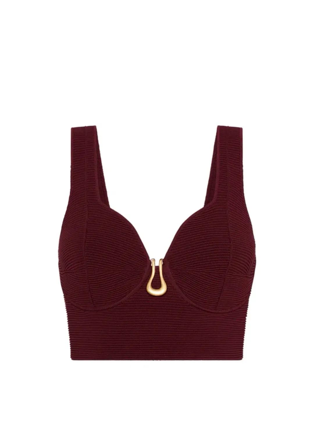 Aje Clay Sculptural Knit Bralette Burgundy Size AU 8 for rent on The Volte - main image