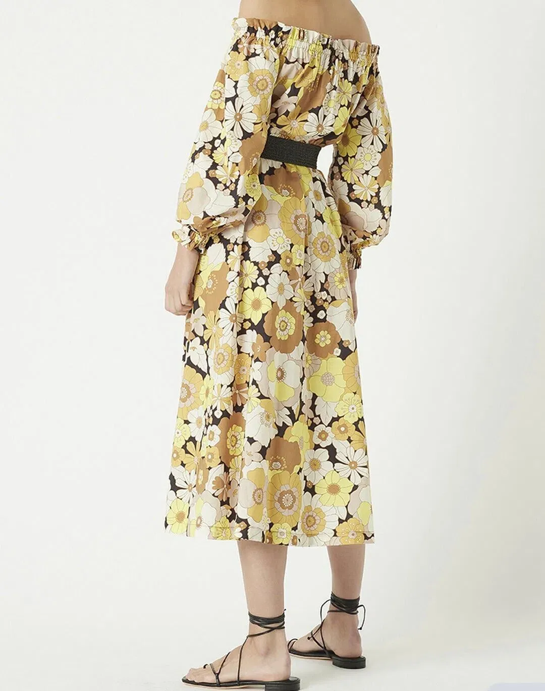 Rebecca Vallance Fiore Midi Cotton Dress Yellow Sunflower Floral Size AU 8  for rent on The Volte - main image