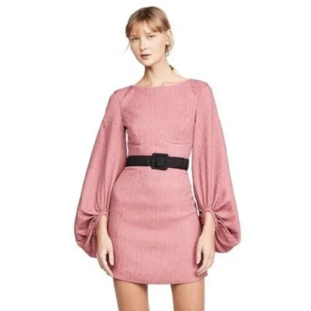Rebecca Vallance Greta Long Sleeve Mini Dress Pink Size AU 12 for rent on The Volte - main image