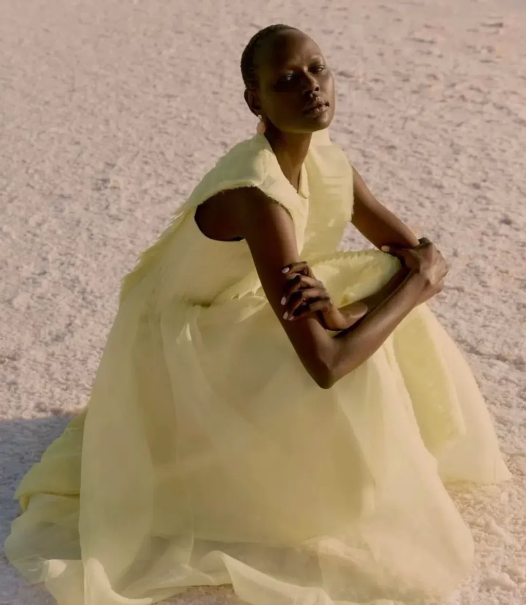 Aje Astrid Pleat Panel Midi Dress Yellow Size 8 / S for rent on The Volte - main image