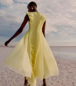 Aje Astrid Pleat Panel Midi Dress Yellow Size 8 / S for rent on The Volte - image 3