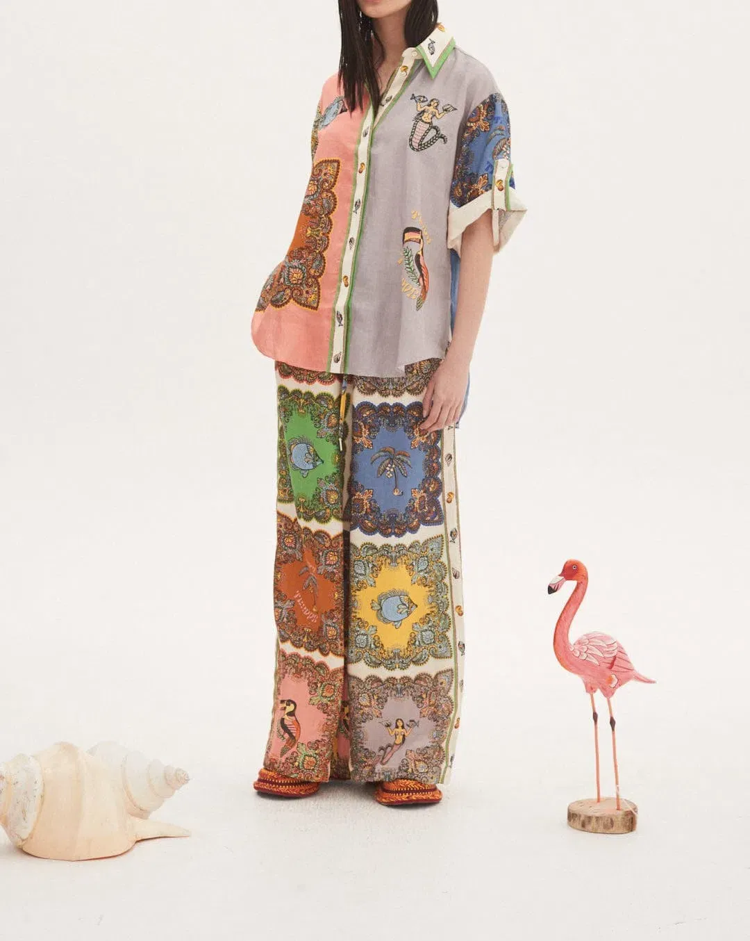 Alemais Trippy Troppo Emboridery Shirt Size 8 and Pant Size 10 Set Multi for rent on The Volte - main image