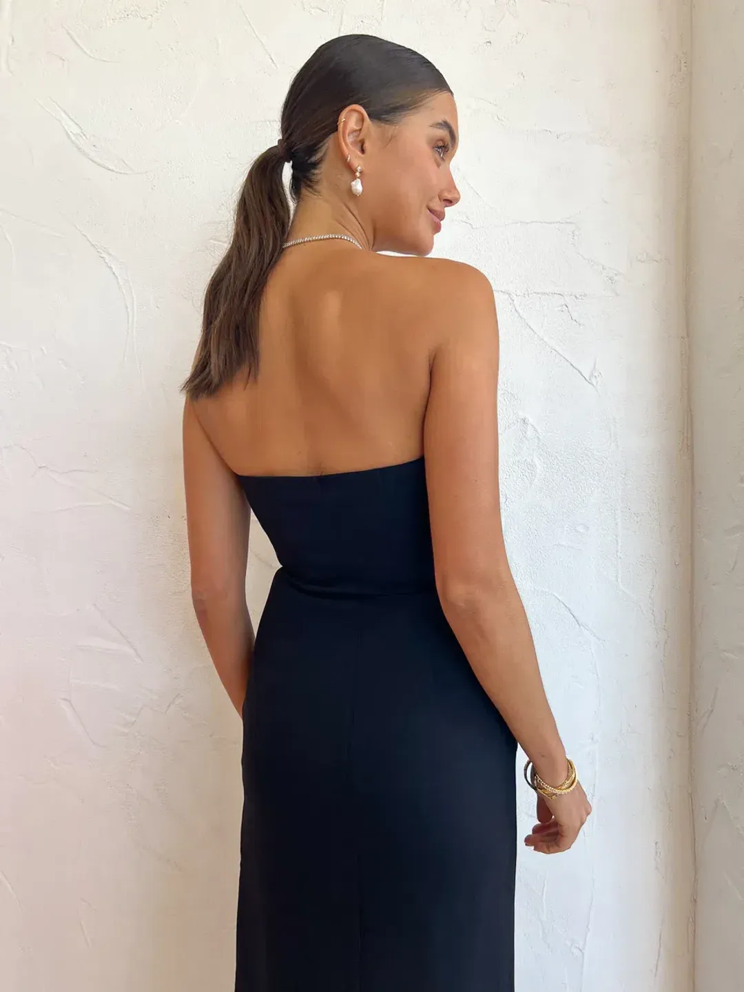 By Johnny Ginny Scoop Split Midi Dress Black Size 8 / S for rent on The Volte - main image