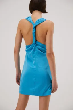 Misha Calypso Satin Mini Dress Blue Size 8/S for rent on The Volte - image 3