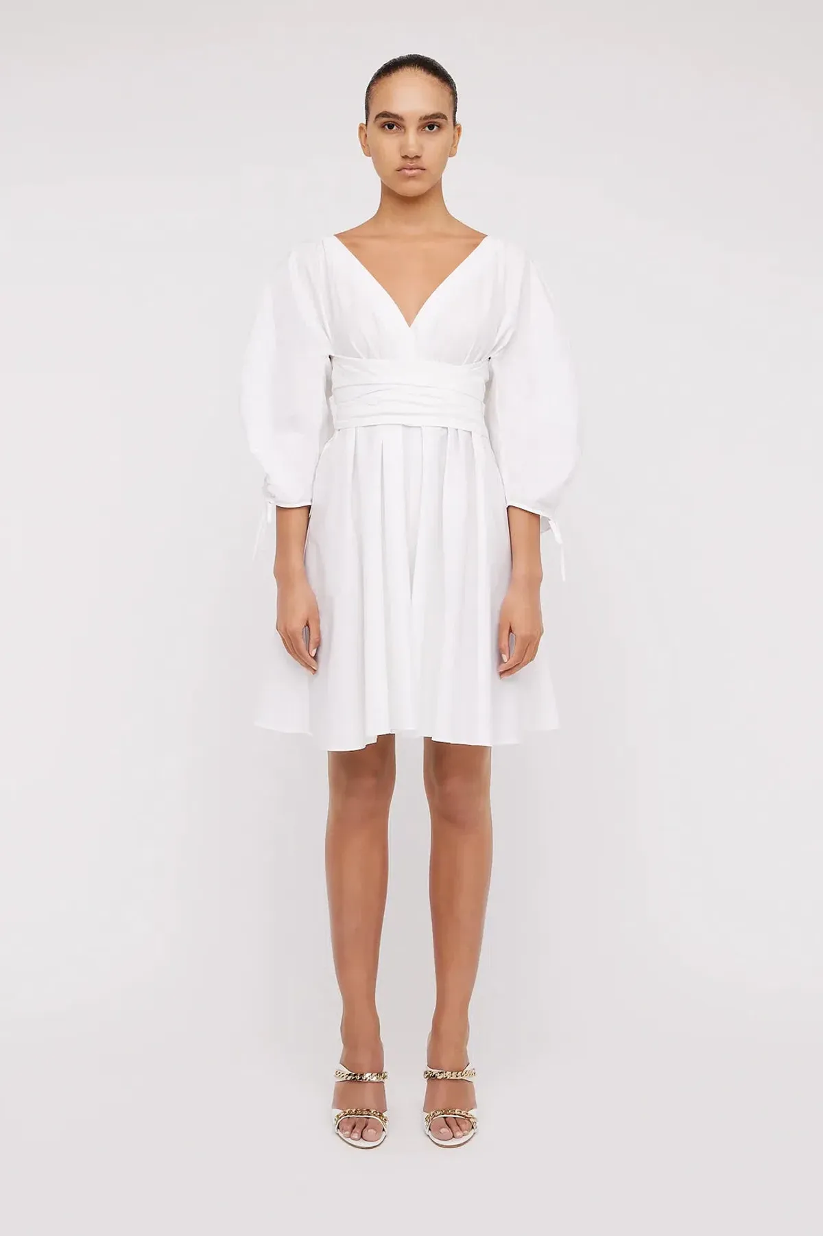 Scanlan Theodore Parachute Gather Sleeve Mini Dress White Size 6 / XS for rent on The Volte - main image