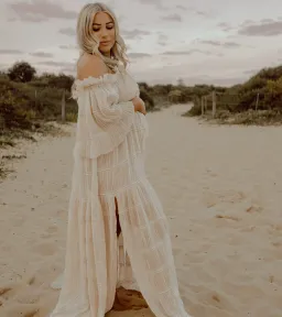 We Are Reclamation Chiffon Delight Gown Beige One Size Fits Most for rent on The Volte - image 3