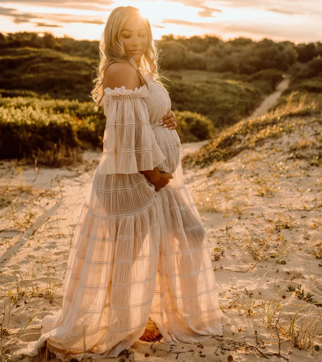 We Are Reclamation Chiffon Delight Gown Beige One Size Fits Most for rent on The Volte - main image