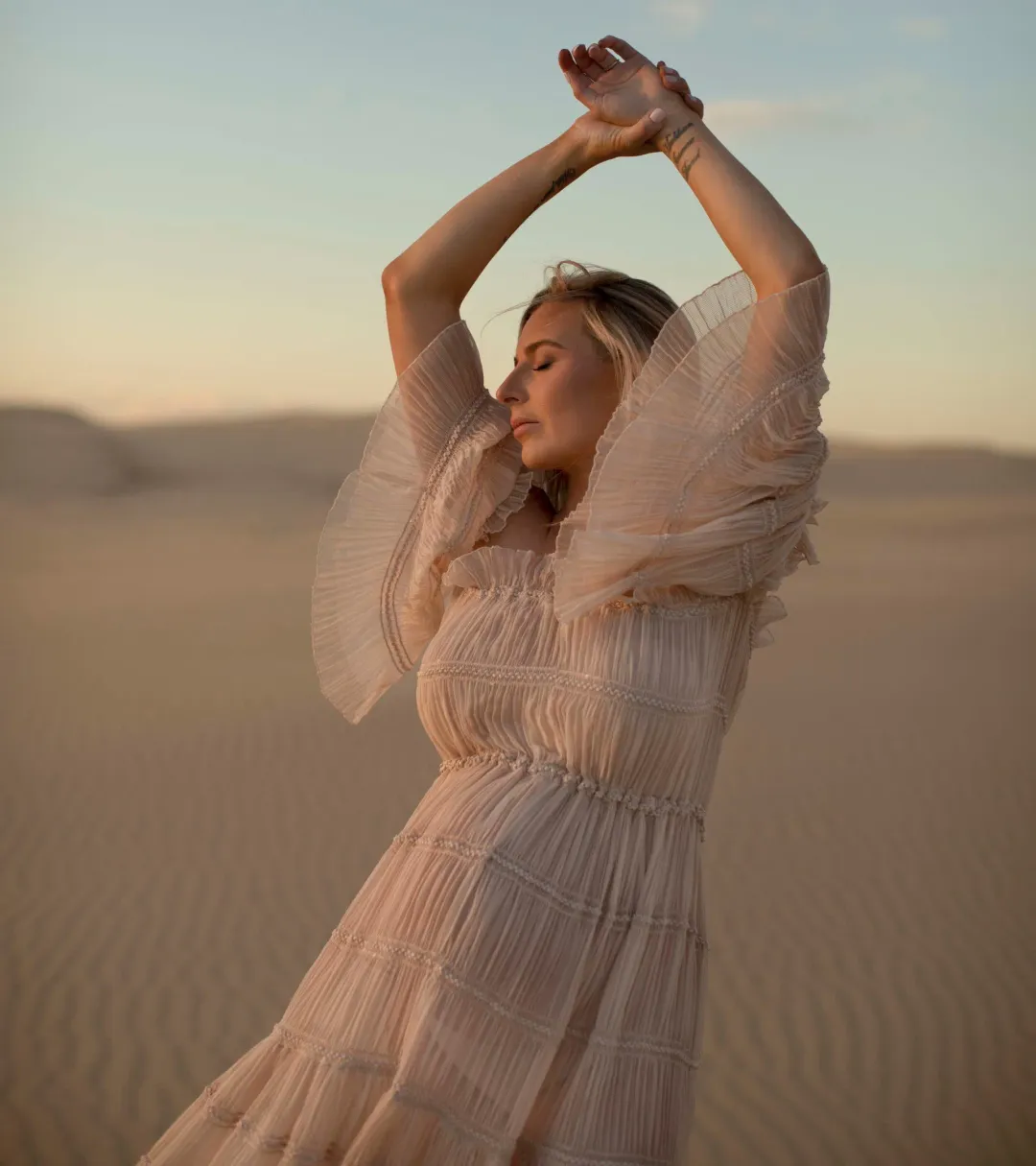 We Are Reclamation Chiffon Delight Gown Beige One Size Fits Most for rent on The Volte - main image