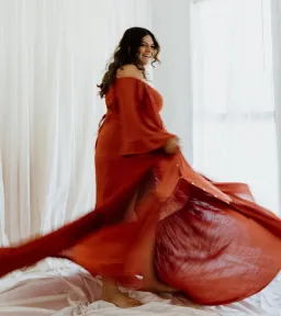 We Are Reclamation Ruffle Me Open Gown in Rust One Size Fits Most  for rent on The Volte - image 11