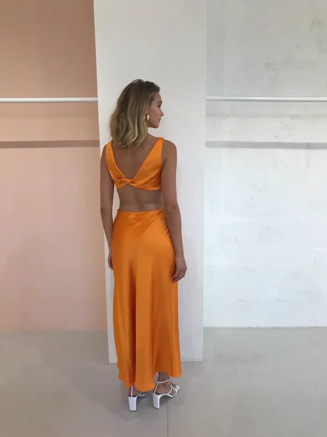 Bec & Bridge Seraphine Cut Out Midi Dress in Tangerine Orange Size 8 for rent on The Volte - main image