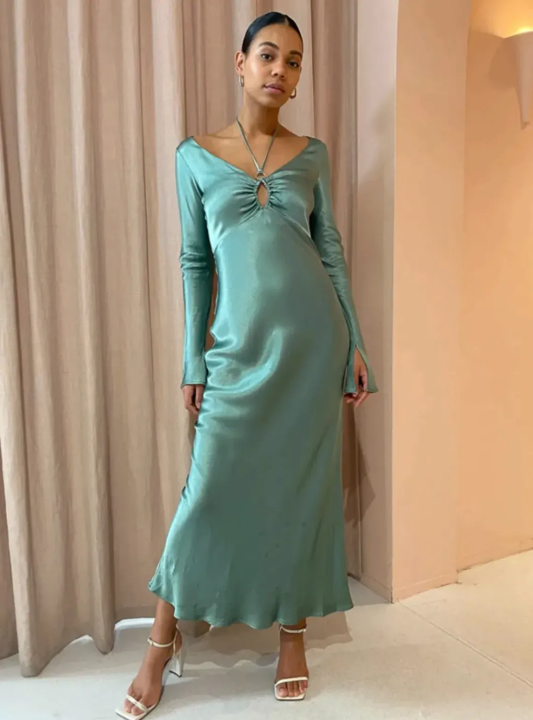 Bec & Bridge Malyka Long Sleeve Maxi Dress in Moss Green Size 8 for rent on The Volte - main image