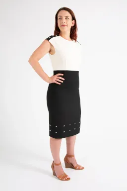 Hugo Boss Colour-Blocked Dress with Stud Trim Black Size 10 for rent on The Volte - image 4