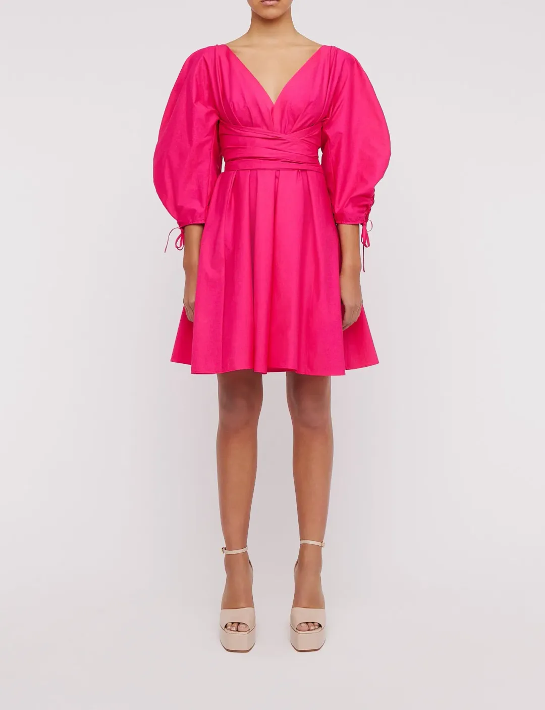 Scanlan Theodore Parachute Gather Sleeve Mini Dress Fuchsia Size 6 / XS for rent on The Volte - main image