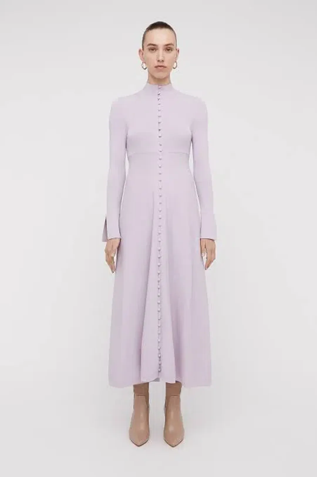 Scanlan Theodore Crepe Knit Button Polo Dress in Pale Mauve Size XS / Au 6 for rent on The Volte - main image