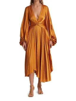 Acler Palms Midi Dress Turmeric Orange Size AU 10 for rent on The Volte - image 1