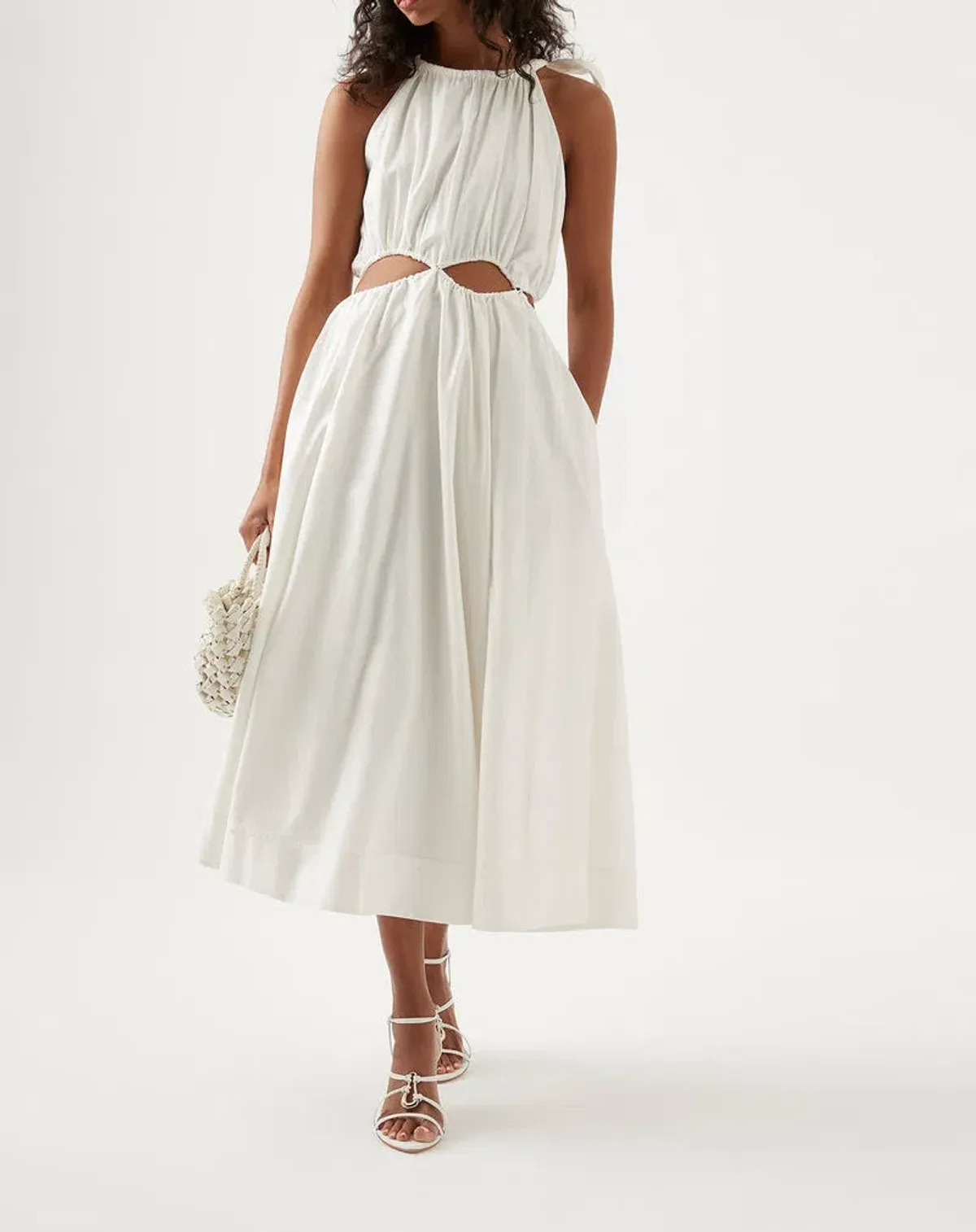 Aje Henriette Tie Strap Midi Dress Ivory Size 8 / S for rent on The Volte - main image