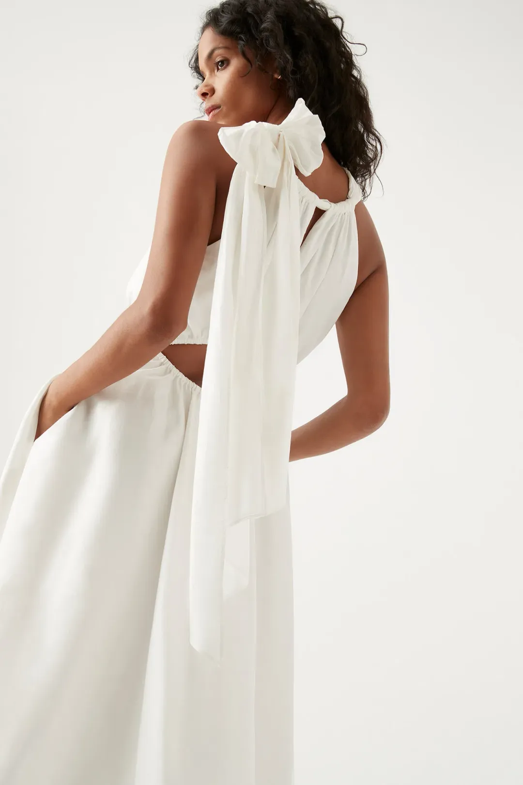 Aje Henriette Tie Strap Midi Dress Ivory Size 8 / S for rent on The Volte - main image