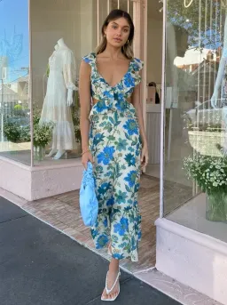 Sir Celia Frill Midi Cutout Dress In Marguerite Print Green Floral Size 2 / 10  for rent on The Volte - image 8