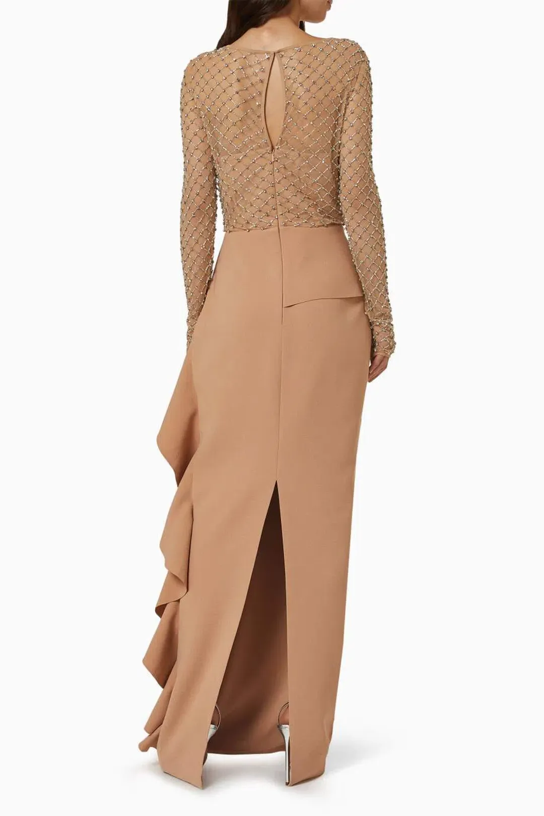 Rachel Gilbert Estelle Ruffle Gown Nude Size AU 18  for rent on The Volte - main image