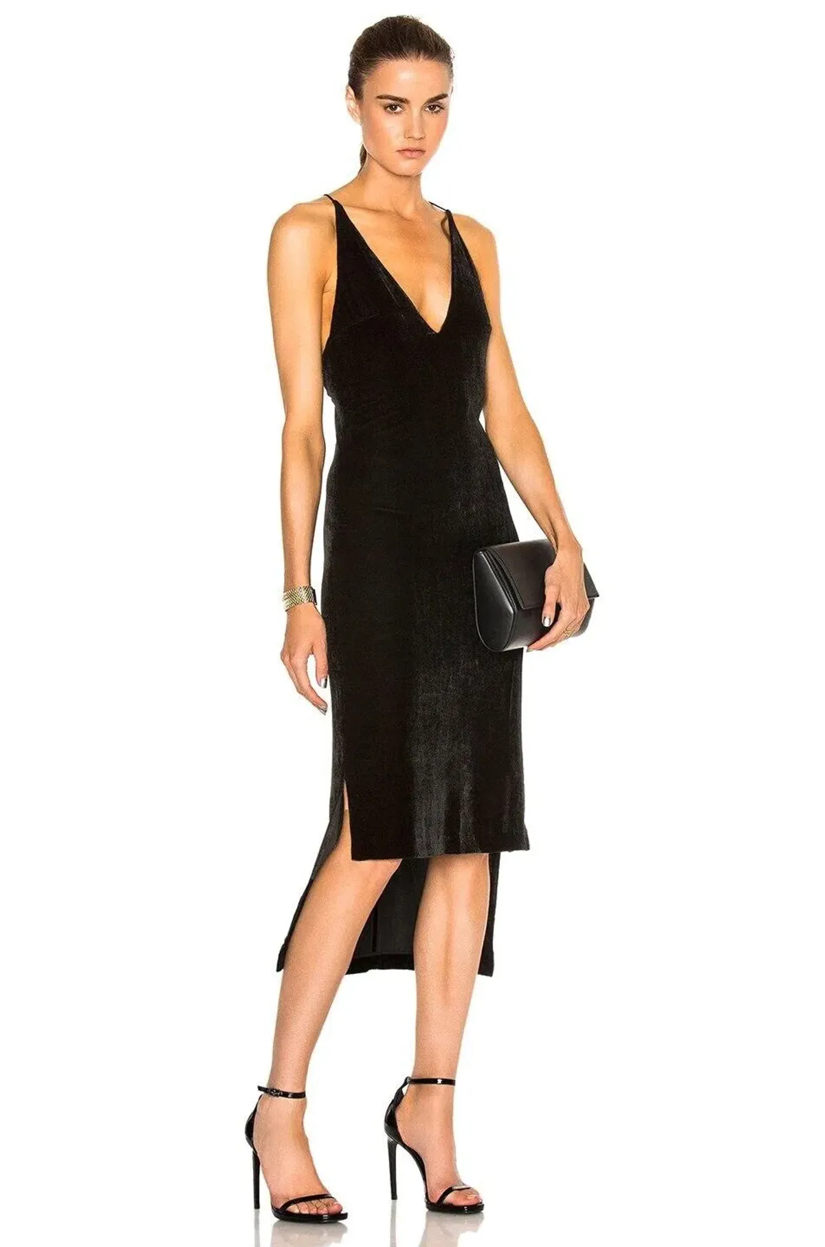 Dion Lee  Slip Silk Blend Hi Low Strappy Dress Black Size 12 for rent on The Volte - main image