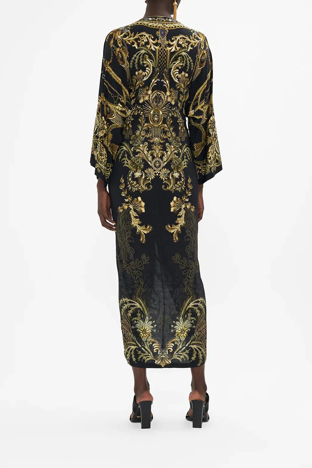 Camilla Long Split Front Twist Dress The Night Is Noir Print Size 8 for rent on The Volte - main image