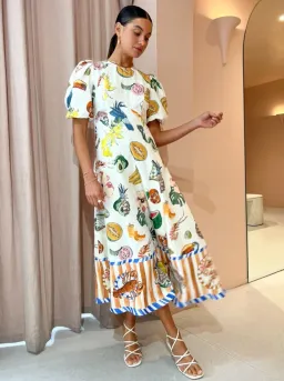 Alemais Theo Midi Linen Puff Sleeve Dress Print Size 12 for rent on The Volte - image 1