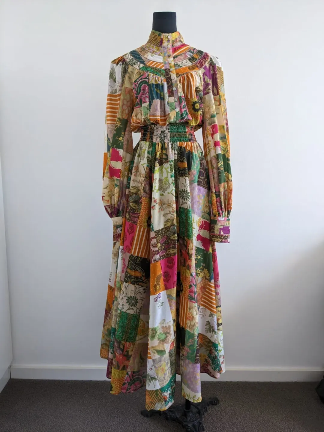 Alemais Hattie Patchwork Midi Dress Multi Print Size 8 for rent on The Volte - main image