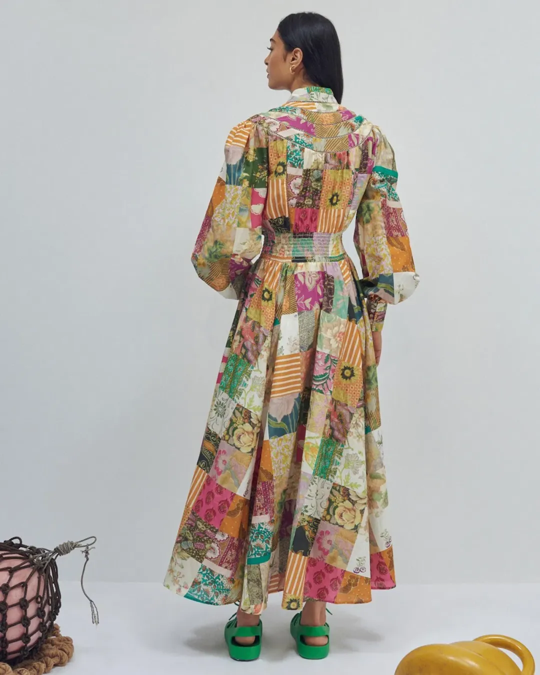 Alemais Hattie Patchwork Midi Dress Multi Print Size 8 for rent on The Volte - main image