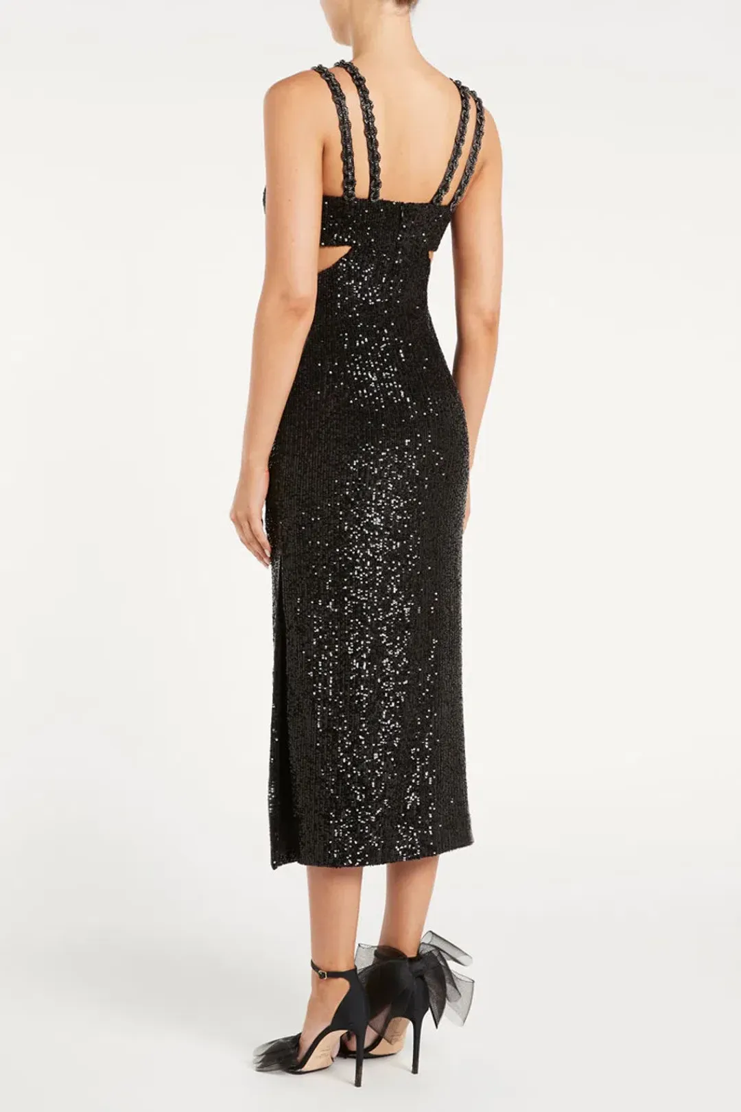 Rebecca Vallance Missing Hours Cut Out Midi Dress Black Size 4 for rent on The Volte - main image