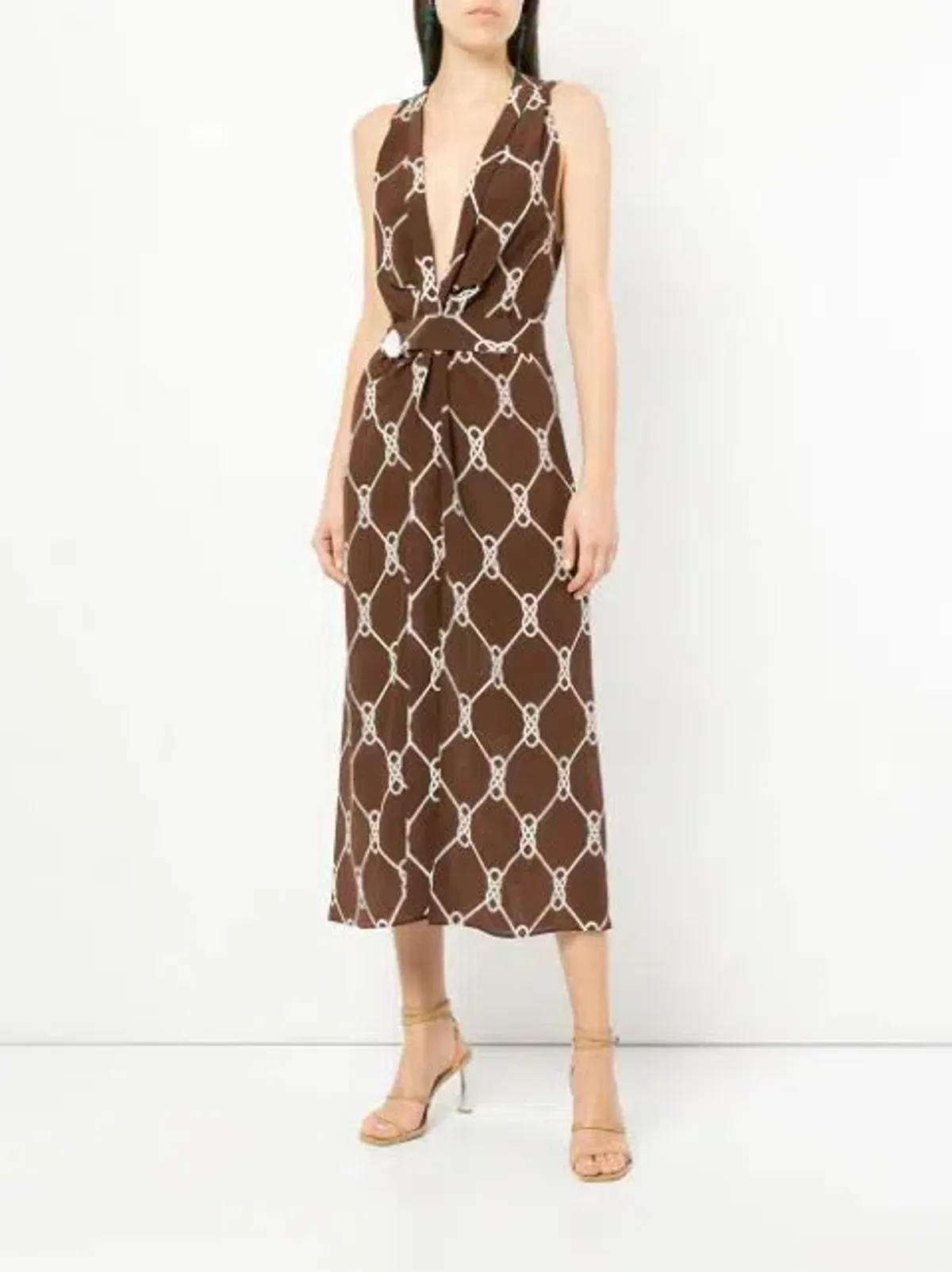 Manning Cartell Sleeveless Midi Dress Walnut/White Print Size 8 for rent on The Volte - main image