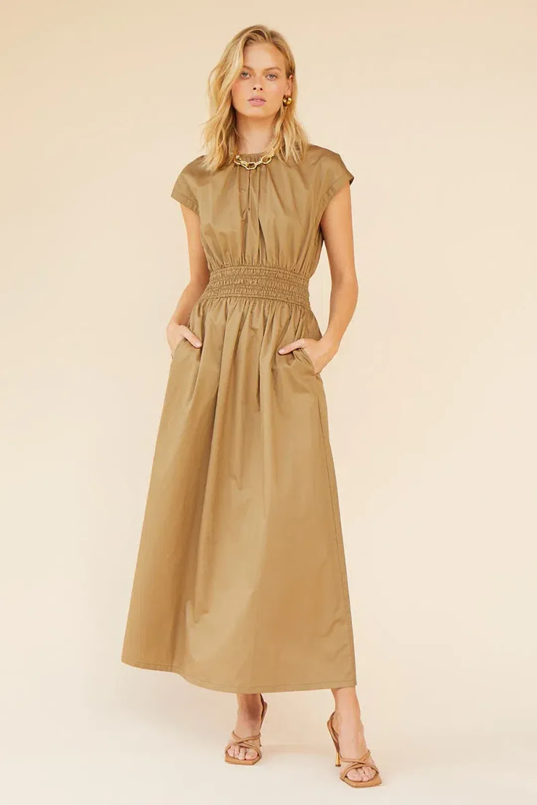 Suboo Rosanna Shirred Waist Long Dress Brown Size AU 8 for rent on The Volte - main image