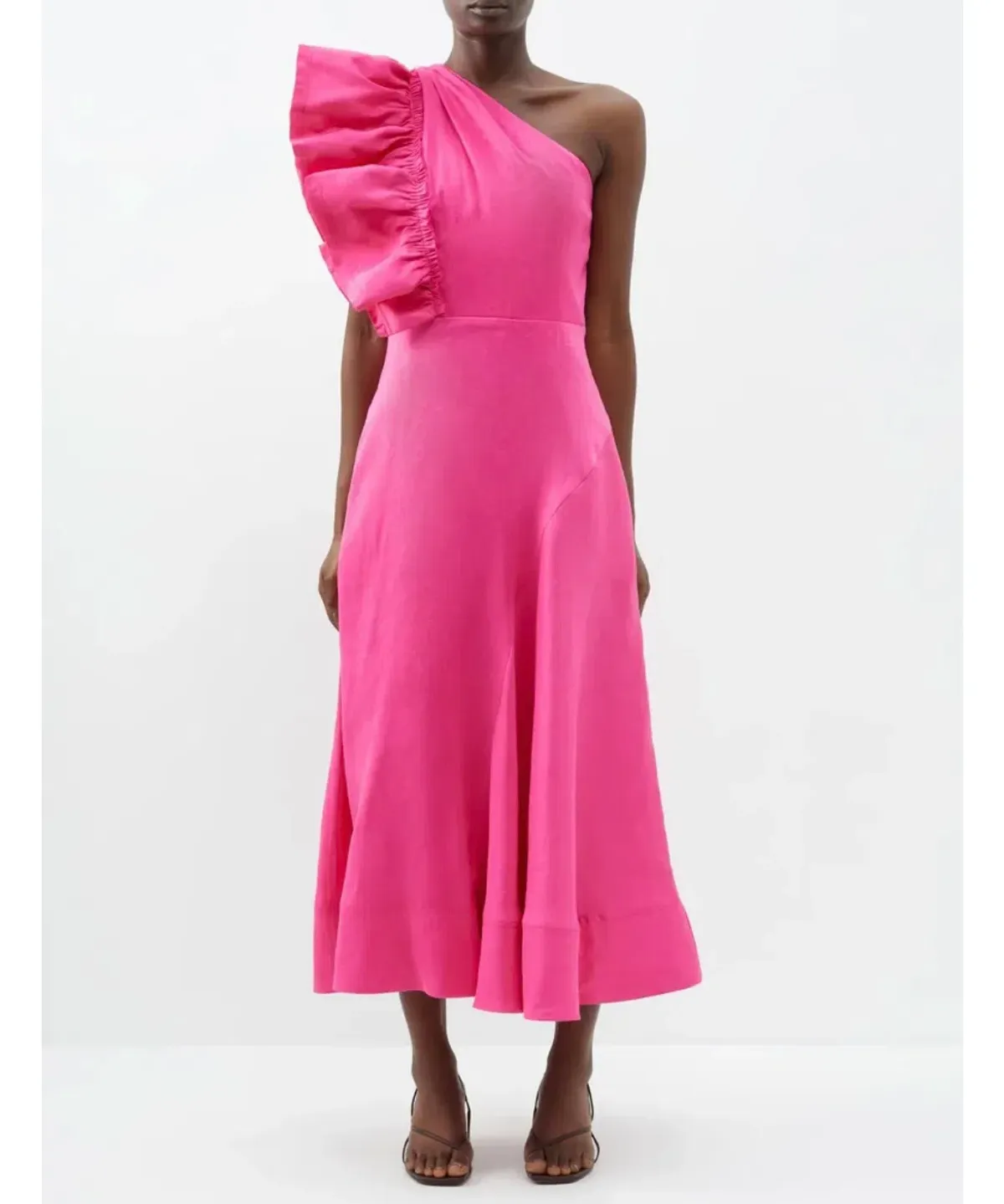 Aje Bonjour Asymmetric Midi Dress in Fuchsia Pink Size 16 (fit~14) for rent on The Volte - main image