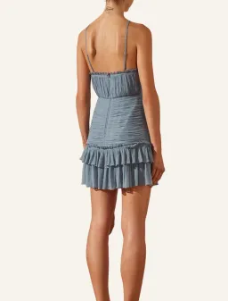 Shona Joy Lauren Cross Front Mini Dress Dusty Blue Size AU 8 for rent on The Volte - image 2