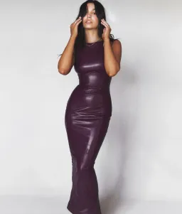 House of CB Sahara Merlot Vegan Leather Maxi Dress Purple Size Small / AU 8 for rent on The Volte - image 5
