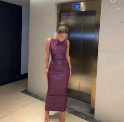 House of CB Sahara Merlot Vegan Leather Maxi Dress Purple Size Small / AU 8 for rent on The Volte - image 1