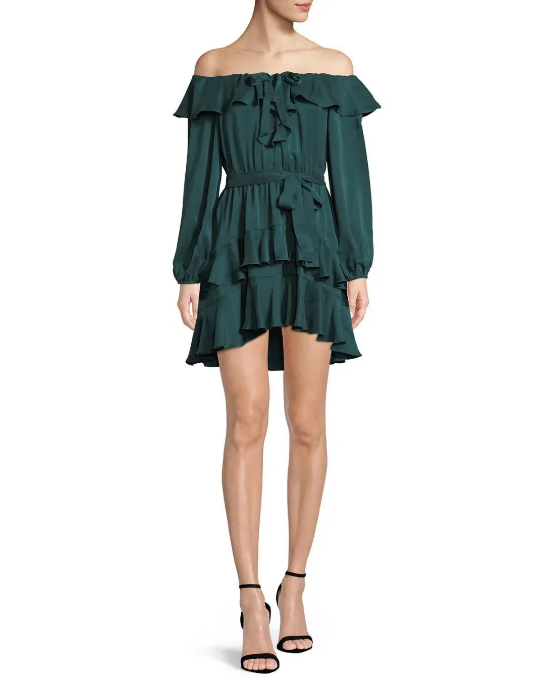 Zimmermann Flounce Off Shoulder Mini Dress Green Size 8 for rent on The Volte - main image