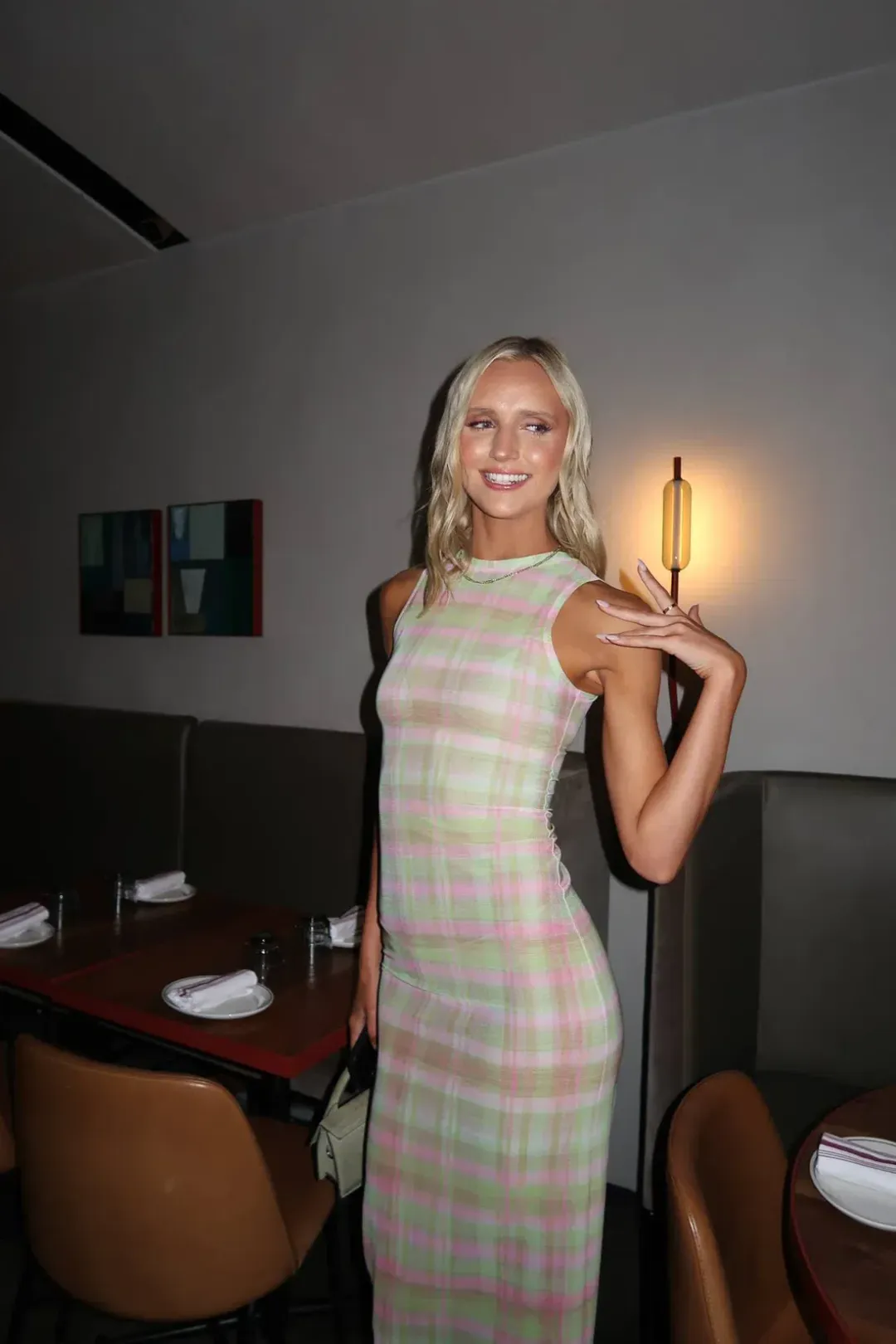 With Harper Lu Plaid Mesh Maxi Dress Multi-colored Size Small / AU 6 for rent on The Volte - main image