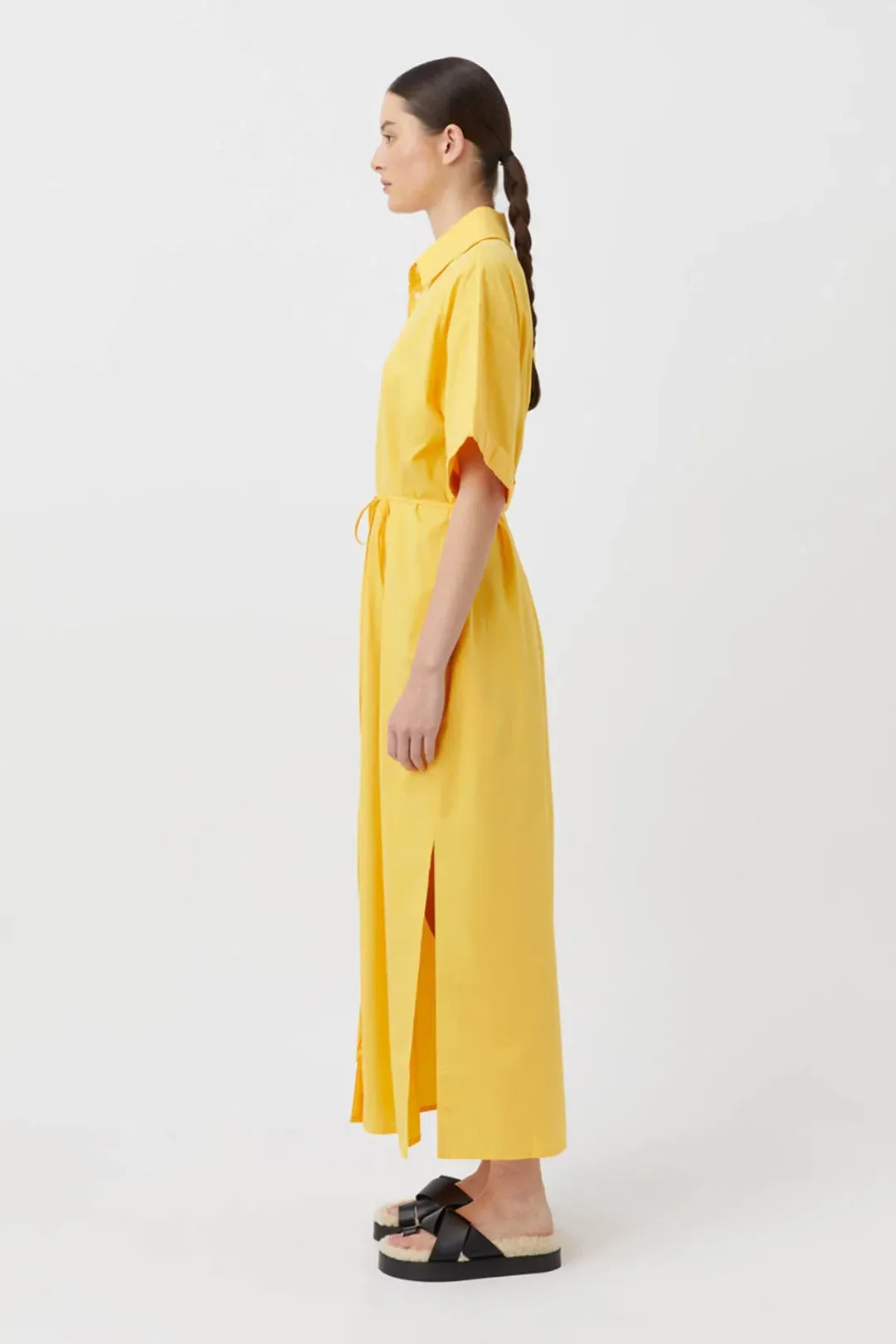Camilla & Marc Wally Shirt Midi Dress Honey Yellow Gold Size 10 for rent on The Volte - main image