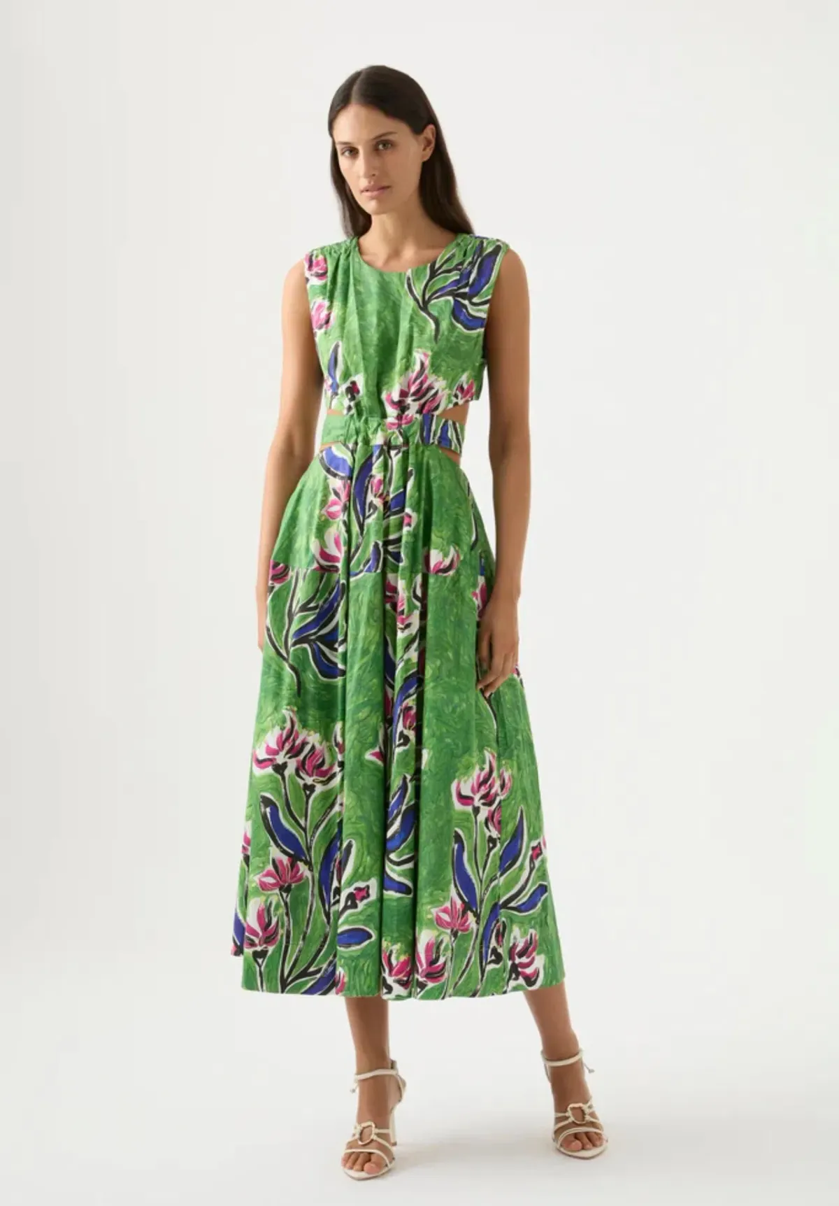 Aje Zorina Tie Midi Dress Native Gumnut Floral Size 8 for rent on The Volte - main image