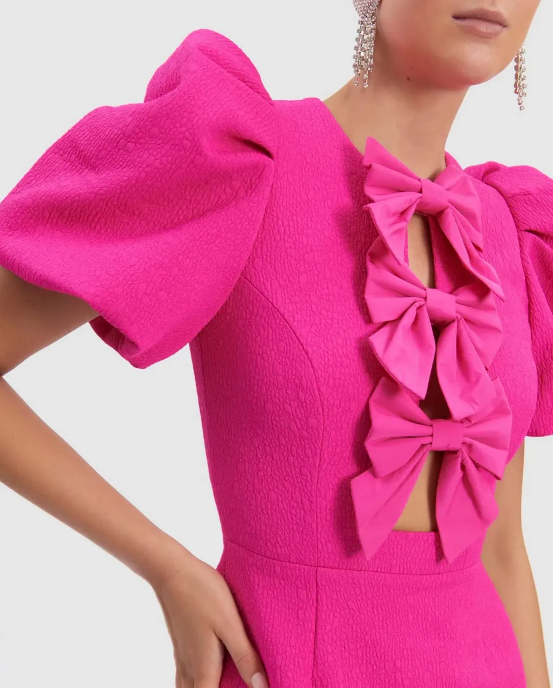 Rebecca Vallance Cecily Bow Mini Dress Hot Pink Size 10 for rent on The Volte - main image