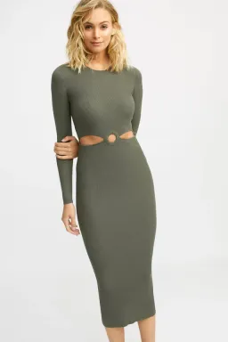 Kookai Lola Cut Out Long Sleeve Midi Dress Thyme Size 6 for rent on The Volte - image 2
