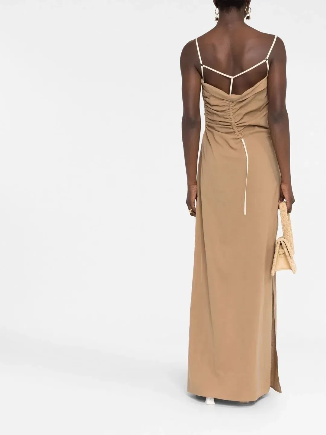 Jacquemus Ruched Maxi Dress Beige Size 8 for rent on The Volte - main image