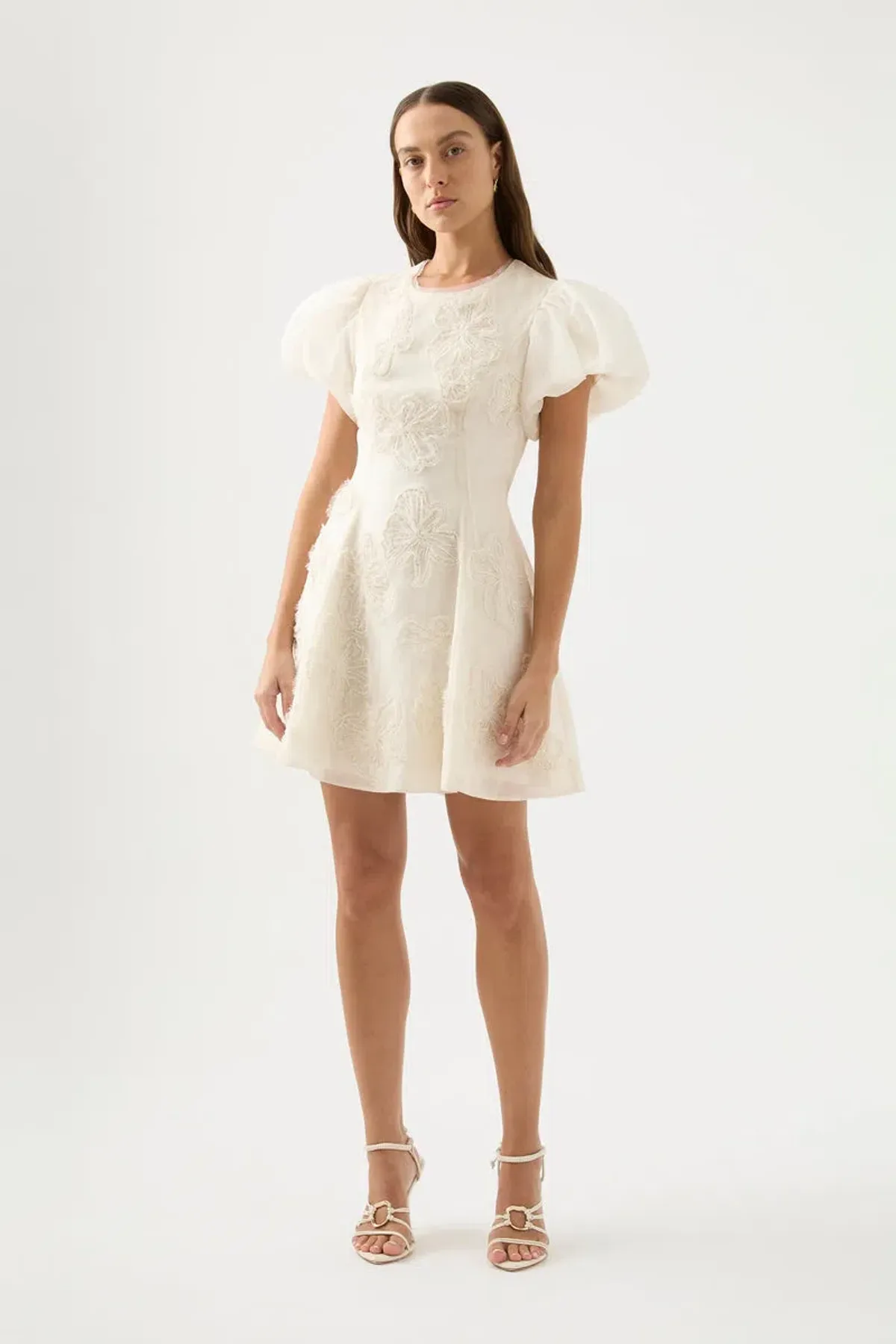 Aje Vera Beaded Flower Mini Dress White Size 6 for rent on The Volte - main image