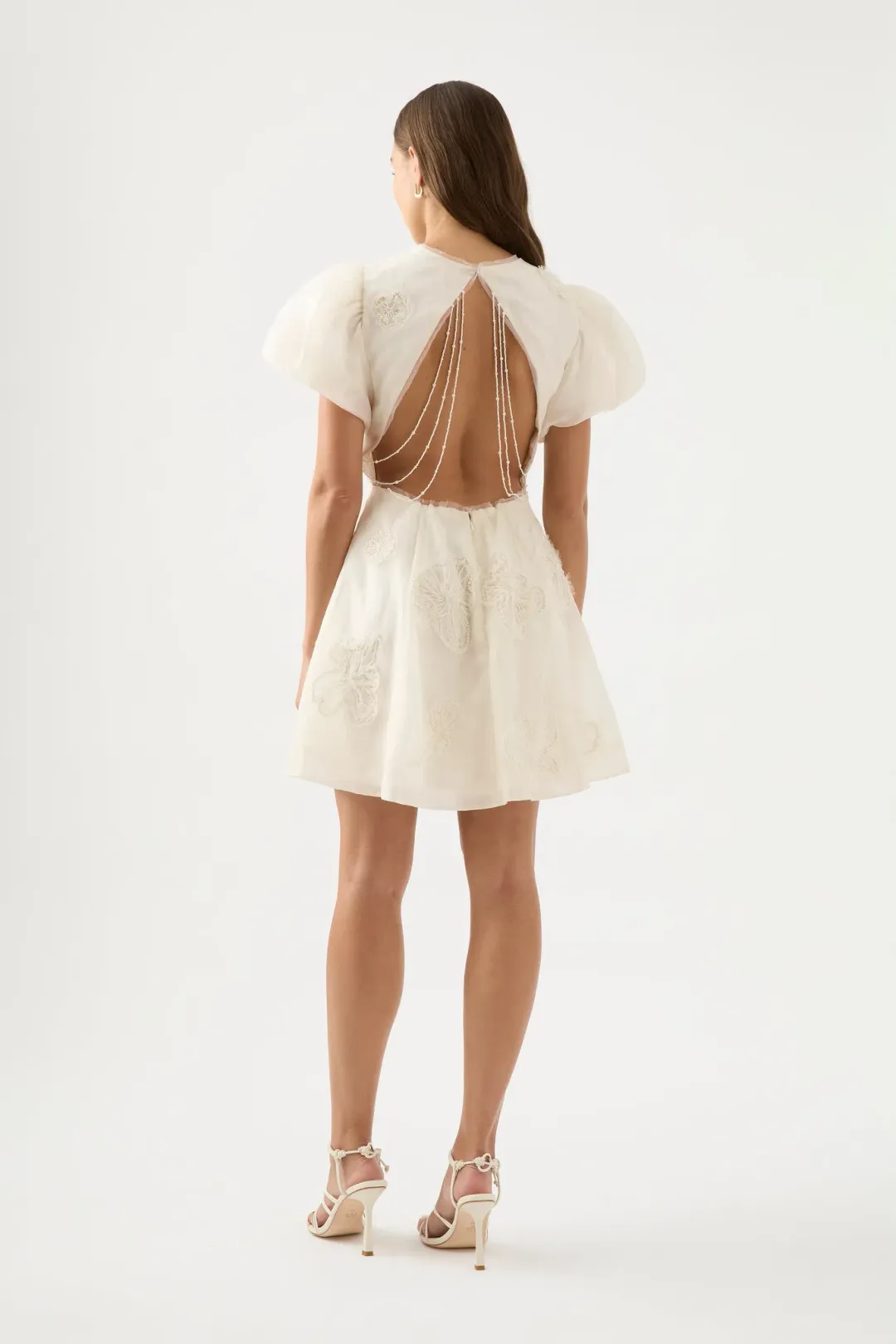 Aje Vera Beaded Flower Mini Dress White Size 6 for rent on The Volte - main image