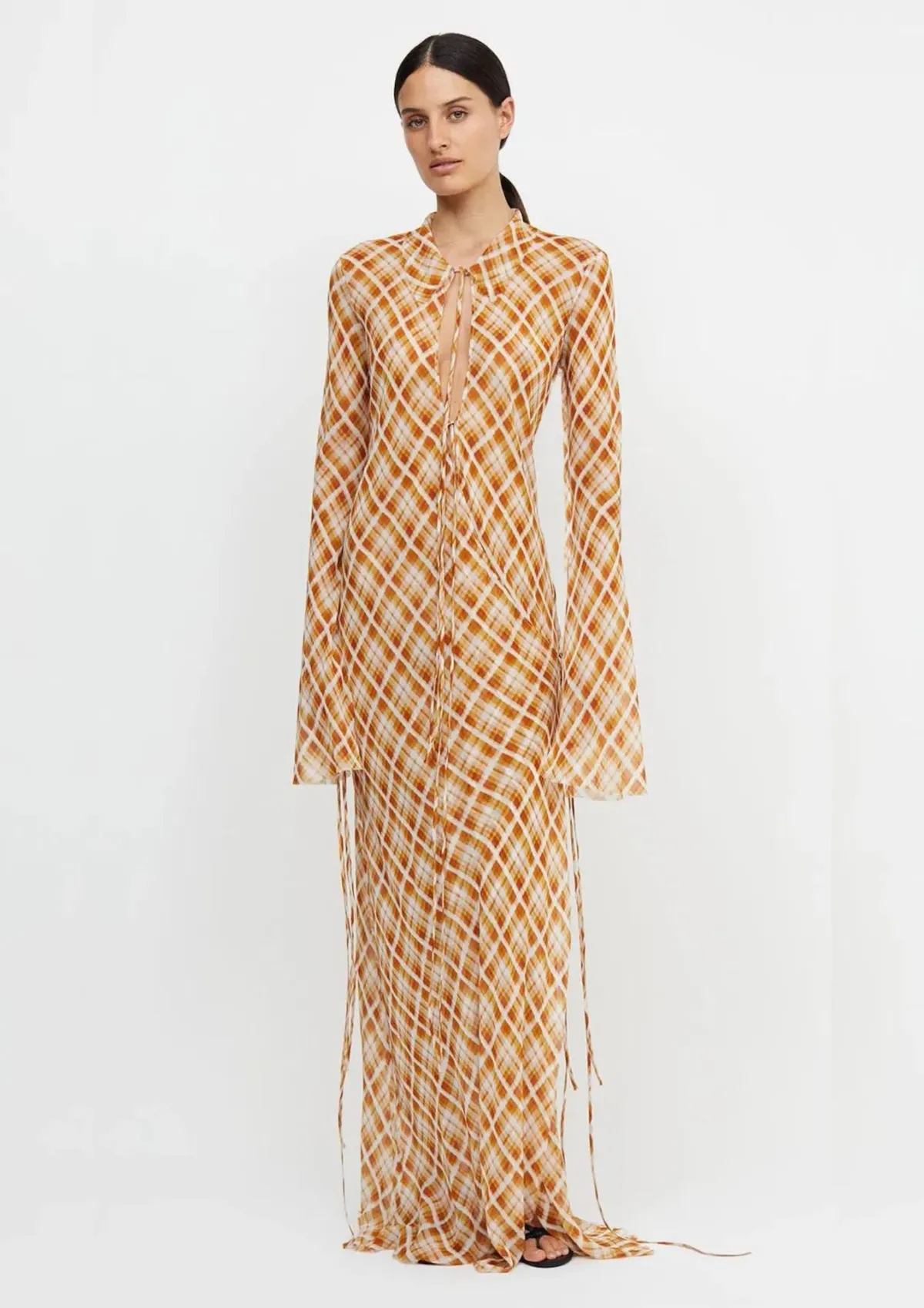 Bec & Bridge Sunflower Check Long Sleeves Maxi Dress Print Size 8 for rent on The Volte - main image