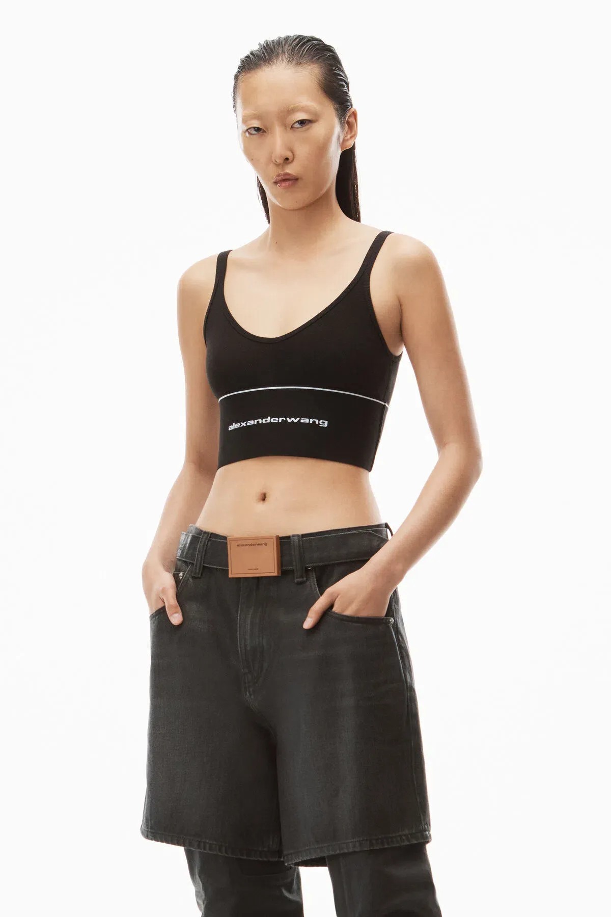 Alexander Wang Logo Elastic Bra in Black Size XS / AU 6 for rent on The Volte - main image