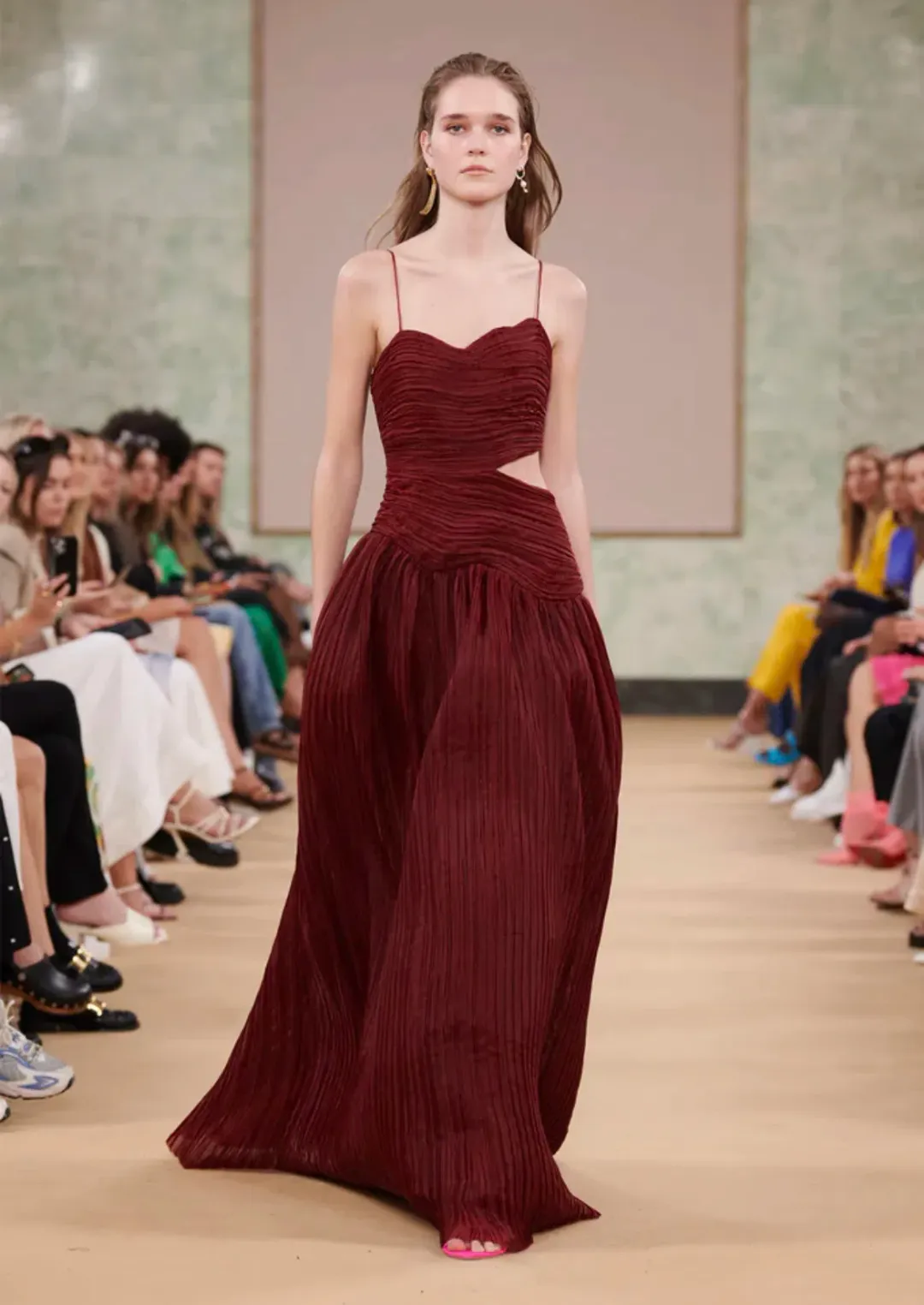 Aje Laurier Wave Maxi Dress Burgundy Size AU 6 for rent on The Volte - main image
