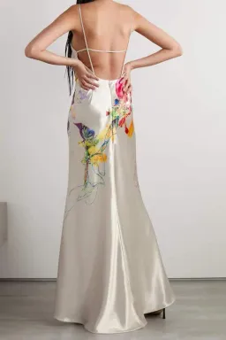 Jason Wu Open Back Floral Print Satin Gown White Size AU 10 for rent on The Volte - image 2