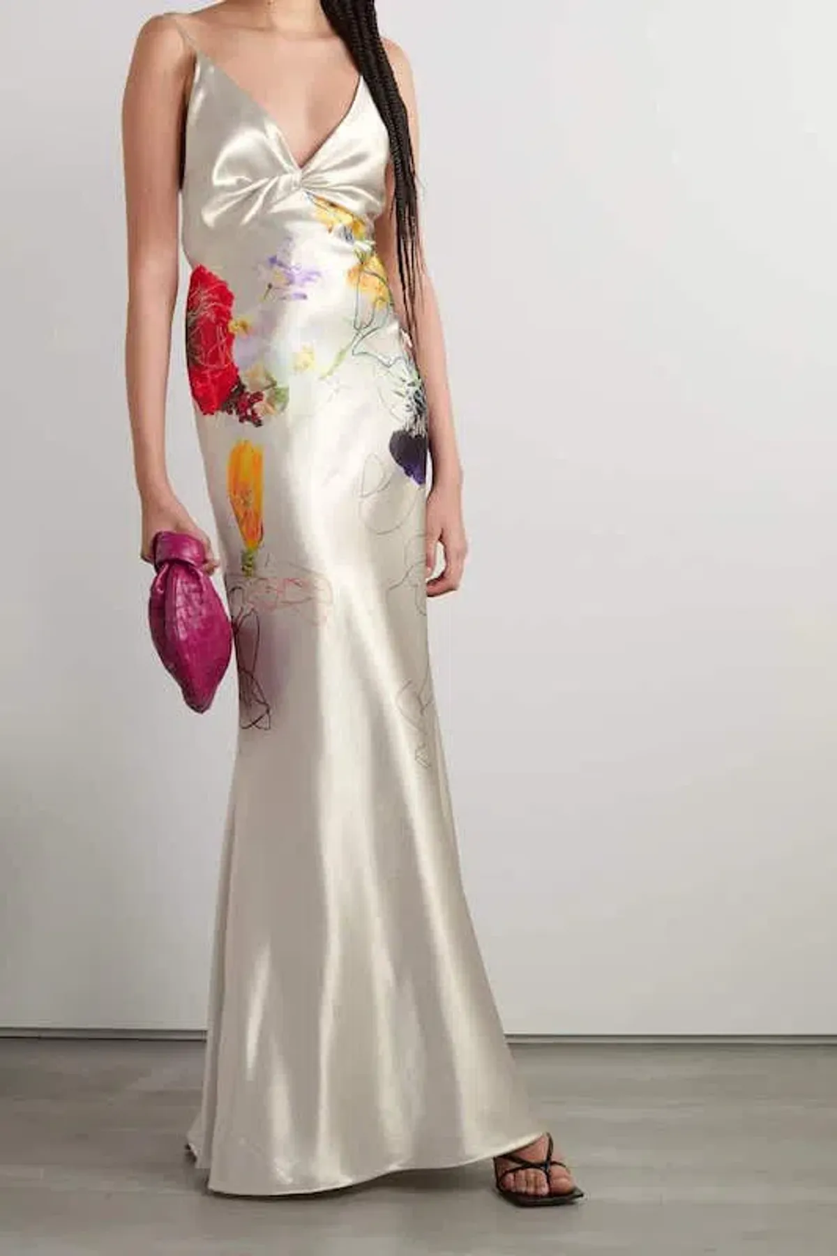Jason Wu Open Back Floral Print Satin Gown White Size AU 10 for rent on The Volte - main image