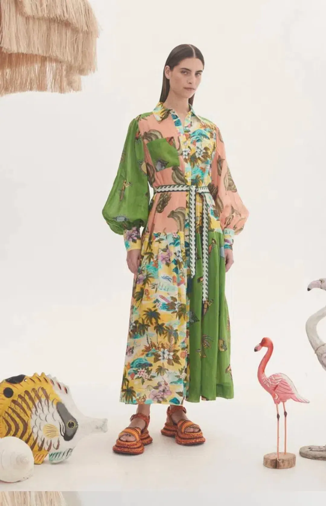 Alemais Holiday Patchwork Shirtdress Multi-colored Size AU 6 for rent on The Volte - main image